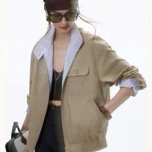 Retro sporty color-block set in long-staple cotton: jacket and skirt-pants (navy-blue sailing-inspired style).