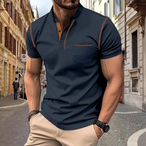 Summer cross-border European and American men’s short-sleeve polo shirt, solid color with turn-down collar, stylish, comfortable, and quick-drying